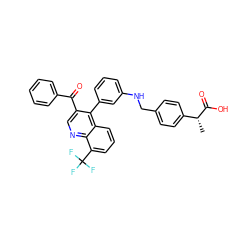 C[C@@H](C(=O)O)c1ccc(CNc2cccc(-c3c(C(=O)c4ccccc4)cnc4c(C(F)(F)F)cccc34)c2)cc1 ZINC000014972572