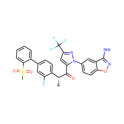 C[C@@H](C(=O)c1cc(C(F)(F)F)nn1-c1ccc2onc(N)c2c1)c1ccc(-c2ccccc2S(C)(=O)=O)cc1F ZINC000029037676