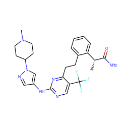 C[C@@H](C(N)=O)c1ccccc1CCc1nc(Nc2cnn(C3CCN(C)CC3)c2)ncc1C(F)(F)F ZINC000211040447