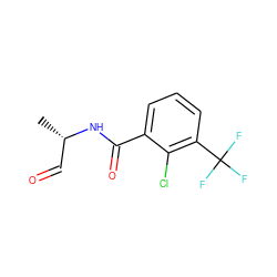 C[C@@H](C=O)NC(=O)c1cccc(C(F)(F)F)c1Cl ZINC000064560499