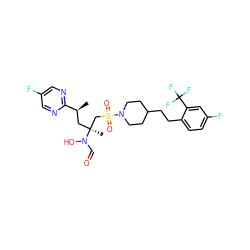 C[C@@H](C[C@@](C)(CS(=O)(=O)N1CCC(CCc2ccc(F)cc2C(F)(F)F)CC1)N(O)C=O)c1ncc(F)cn1 ZINC000066079903