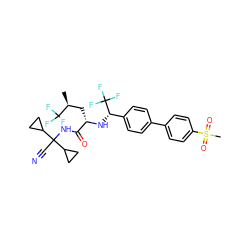 C[C@@H](C[C@H](N[C@@H](c1ccc(-c2ccc(S(C)(=O)=O)cc2)cc1)C(F)(F)F)C(=O)NC(C#N)(C1CC1)C1CC1)C(F)(F)F ZINC000029040669