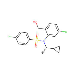 C[C@@H](C1CC1)N(c1cc(Cl)ccc1CO)S(=O)(=O)c1ccc(Cl)cc1 ZINC000028823215