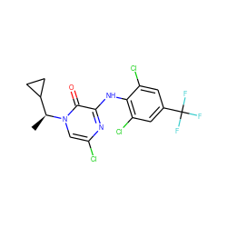 C[C@@H](C1CC1)n1cc(Cl)nc(Nc2c(Cl)cc(C(F)(F)F)cc2Cl)c1=O ZINC000043009899