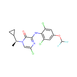 C[C@@H](C1CC1)n1cc(Cl)nc(Nc2c(Cl)cc(OC(F)F)cc2Cl)c1=O ZINC000042922206