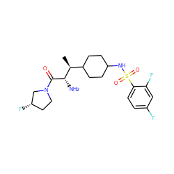 C[C@@H](C1CCC(NS(=O)(=O)c2ccc(F)cc2F)CC1)[C@H](N)C(=O)N1CC[C@H](F)C1 ZINC000014963948