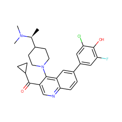 C[C@@H](C1CCN(c2c(C(=O)C3CC3)cnc3ccc(-c4cc(F)c(O)c(Cl)c4)cc23)CC1)N(C)C ZINC000203794363