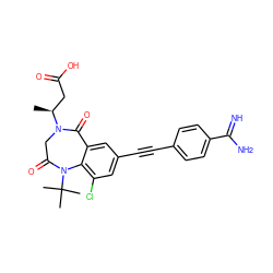 C[C@@H](CC(=O)O)N1CC(=O)N(C(C)(C)C)c2c(Cl)cc(C#Cc3ccc(C(=N)N)cc3)cc2C1=O ZINC000013761184