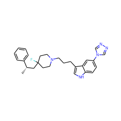 C[C@@H](CC1(F)CCN(CCCc2c[nH]c3ccc(-n4cnnc4)cc23)CC1)c1ccccc1 ZINC000013557028