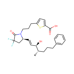 C[C@@H](CCCc1ccccc1)[C@H](O)/C=C/[C@H]1CC(F)(F)C(=O)N1CCCc1ccc(C(=O)O)s1 ZINC000148755507