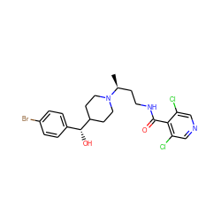 C[C@@H](CCNC(=O)c1c(Cl)cncc1Cl)N1CCC([C@H](O)c2ccc(Br)cc2)CC1 ZINC000071330885