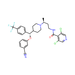 C[C@@H](CCNC(=O)c1c(Cl)cncc1Cl)N1CCC([C@H](Oc2cccc(C#N)c2)c2ccc(C(F)(F)F)cc2)CC1 ZINC000071316427