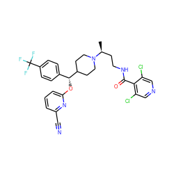 C[C@@H](CCNC(=O)c1c(Cl)cncc1Cl)N1CCC([C@H](Oc2cccc(C#N)n2)c2ccc(C(F)(F)F)cc2)CC1 ZINC000071329180