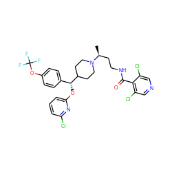 C[C@@H](CCNC(=O)c1c(Cl)cncc1Cl)N1CCC([C@H](Oc2cccc(Cl)n2)c2ccc(OC(F)(F)F)cc2)CC1 ZINC000072129843