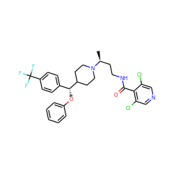 C[C@@H](CCNC(=O)c1c(Cl)cncc1Cl)N1CCC([C@H](Oc2ccccc2)c2ccc(C(F)(F)F)cc2)CC1 ZINC000071319255