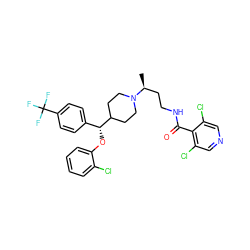 C[C@@H](CCNC(=O)c1c(Cl)cncc1Cl)N1CCC([C@H](Oc2ccccc2Cl)c2ccc(C(F)(F)F)cc2)CC1 ZINC000071329659