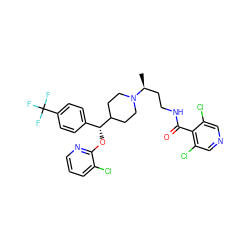 C[C@@H](CCNC(=O)c1c(Cl)cncc1Cl)N1CCC([C@H](Oc2ncccc2Cl)c2ccc(C(F)(F)F)cc2)CC1 ZINC000071329641