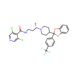 C[C@@H](CCNC(=O)c1c(Cl)cncc1Cl)N1CCC(C2(c3ccc(C(F)(F)F)cc3)Oc3ccccc3O2)CC1 ZINC000071317348