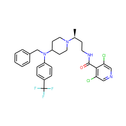 C[C@@H](CCNC(=O)c1c(Cl)cncc1Cl)N1CCC(N(Cc2ccccc2)c2ccc(C(F)(F)F)cc2)CC1 ZINC000073197978