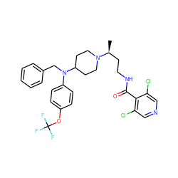 C[C@@H](CCNC(=O)c1c(Cl)cncc1Cl)N1CCC(N(Cc2ccccc2)c2ccc(OC(F)(F)F)cc2)CC1 ZINC000082154118