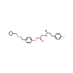 C[C@@H](CCc1ccc(F)cc1)NC[C@@H](O)COc1ccc(CCOCC2CCC2)cc1 ZINC000025967445