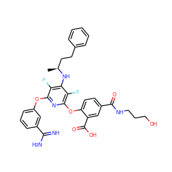 C[C@@H](CCc1ccccc1)Nc1c(F)c(Oc2cccc(C(=N)N)c2)nc(Oc2ccc(C(=O)NCCCO)cc2C(=O)O)c1F ZINC000028526200