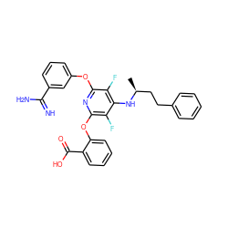 C[C@@H](CCc1ccccc1)Nc1c(F)c(Oc2cccc(C(=N)N)c2)nc(Oc2ccccc2C(=O)O)c1F ZINC000028524088