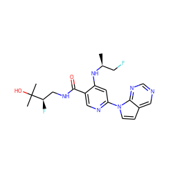 C[C@@H](CF)Nc1cc(-n2ccc3cncnc32)ncc1C(=O)NC[C@@H](F)C(C)(C)O ZINC001772586735