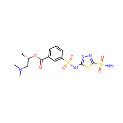 C[C@@H](CN(C)C)OC(=O)c1cccc(S(=O)(=O)Nc2nnc(S(N)(=O)=O)s2)c1 ZINC000013537510