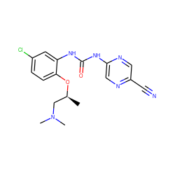 C[C@@H](CN(C)C)Oc1ccc(Cl)cc1NC(=O)Nc1cnc(C#N)cn1 ZINC000013643225