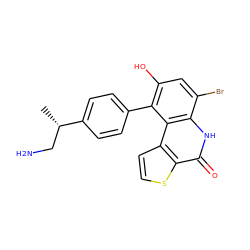 C[C@@H](CN)c1ccc(-c2c(O)cc(Br)c3[nH]c(=O)c4sccc4c23)cc1 ZINC000165425199