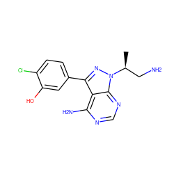 C[C@@H](CN)n1nc(-c2ccc(Cl)c(O)c2)c2c(N)ncnc21 ZINC000008581931