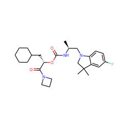 C[C@@H](CN1CC(C)(C)c2cc(F)ccc21)NC(=O)O[C@@H](CC1CCCCC1)C(=O)N1CCC1 ZINC000014971879