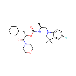 C[C@@H](CN1CC(C)(C)c2cc(F)ccc21)NC(=O)O[C@@H](CC1CCCCC1)C(=O)N1CCOCC1 ZINC000014971856