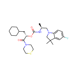 C[C@@H](CN1CC(C)(C)c2cc(F)ccc21)NC(=O)O[C@@H](CC1CCCCC1)C(=O)N1CCSCC1 ZINC000014971890