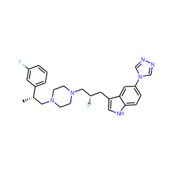 C[C@@H](CN1CCN(C[C@@H](F)Cc2c[nH]c3ccc(-n4cnnc4)cc23)CC1)c1cccc(F)c1 ZINC000022931004