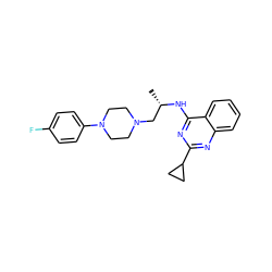 C[C@@H](CN1CCN(c2ccc(F)cc2)CC1)Nc1nc(C2CC2)nc2ccccc12 ZINC000029127361