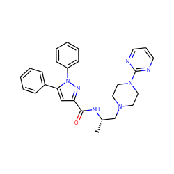 C[C@@H](CN1CCN(c2ncccn2)CC1)NC(=O)c1cc(-c2ccccc2)n(-c2ccccc2)n1 ZINC000045356803