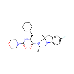 C[C@@H](CN1c2ccc(F)cc2CC1(C)C)NC(=O)[C@H](CC1CCCCC1)NC(=O)N1CCOCC1 ZINC000014972020