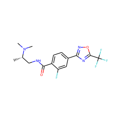 C[C@@H](CNC(=O)c1ccc(-c2noc(C(F)(F)F)n2)cc1F)N(C)C ZINC000142972960