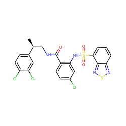 C[C@@H](CNC(=O)c1ccc(Cl)cc1NS(=O)(=O)c1cccc2nsnc12)c1ccc(Cl)c(Cl)c1 ZINC000049722890