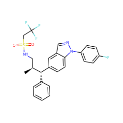 C[C@@H](CNS(=O)(=O)CC(F)(F)F)[C@@H](c1ccccc1)c1ccc2c(cnn2-c2ccc(F)cc2)c1 ZINC000096283841