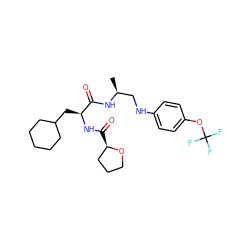 C[C@@H](CNc1ccc(OC(F)(F)F)cc1)NC(=O)[C@H](CC1CCCCC1)NC(=O)[C@@H]1CCCO1 ZINC000014971944