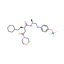 C[C@@H](CNc1ccc(OC(F)(F)F)cc1)NC(=O)[C@H](CCC1CCCCC1)CC(=O)N1CCOCC1 ZINC000014971725