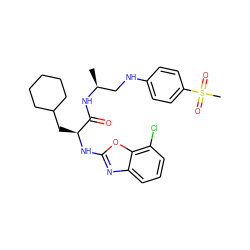 C[C@@H](CNc1ccc(S(C)(=O)=O)cc1)NC(=O)[C@H](CC1CCCCC1)Nc1nc2cccc(Cl)c2o1 ZINC000014971607