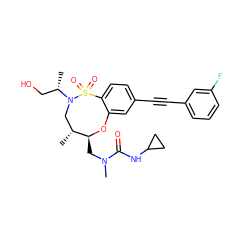 C[C@@H](CO)N1C[C@@H](C)[C@H](CN(C)C(=O)NC2CC2)Oc2cc(C#Cc3cccc(F)c3)ccc2S1(=O)=O ZINC001772611480