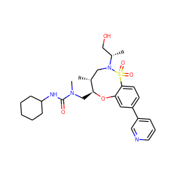 C[C@@H](CO)N1C[C@@H](C)[C@H](CN(C)C(=O)NC2CCCCC2)Oc2cc(-c3cccnc3)ccc2S1(=O)=O ZINC000095699469