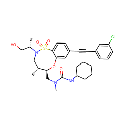 C[C@@H](CO)N1C[C@@H](C)[C@H](CN(C)C(=O)NC2CCCCC2)Oc2cc(C#Cc3cccc(Cl)c3)ccc2S1(=O)=O ZINC001772605984