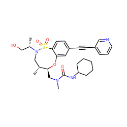 C[C@@H](CO)N1C[C@@H](C)[C@H](CN(C)C(=O)NC2CCCCC2)Oc2cc(C#Cc3cccnc3)ccc2S1(=O)=O ZINC001772573205