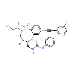 C[C@@H](CO)N1C[C@@H](C)[C@H](CN(C)C(=O)Nc2ccccc2)Oc2cc(C#Cc3cccc(F)c3)ccc2S1(=O)=O ZINC001772624554